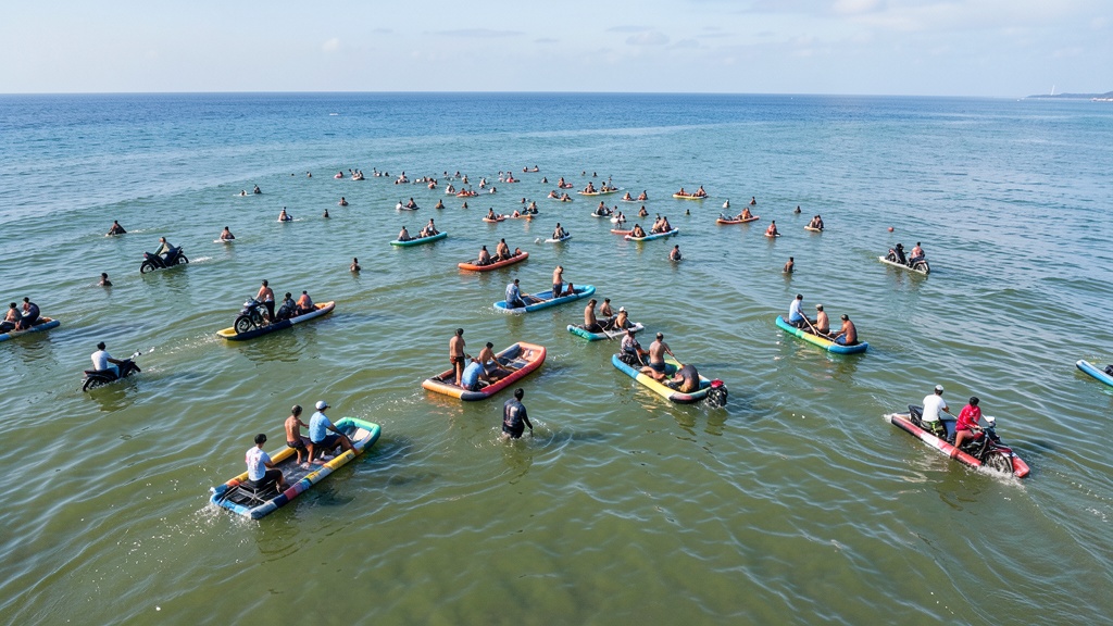 Vecinos de Milagro usan balsas y motos para moverse con el agua a la cintura