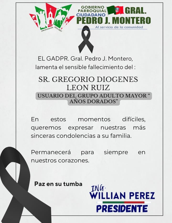 Luto en Boliche: El GAD General Pedro J. Montero honra la memoria de Gregorio León