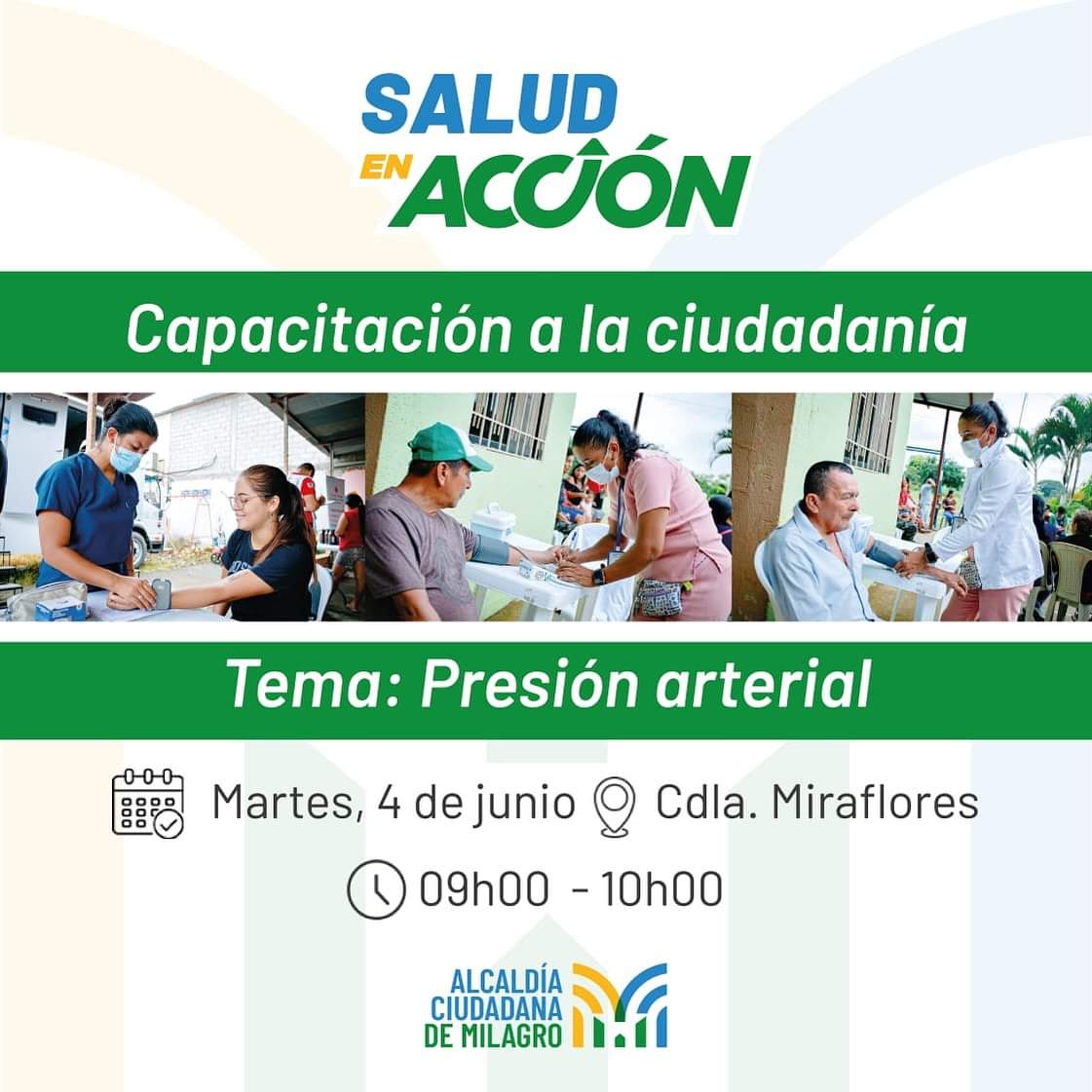Alcaldía de Milagro ofrece capacitación gratuita sobre control de presión arterial