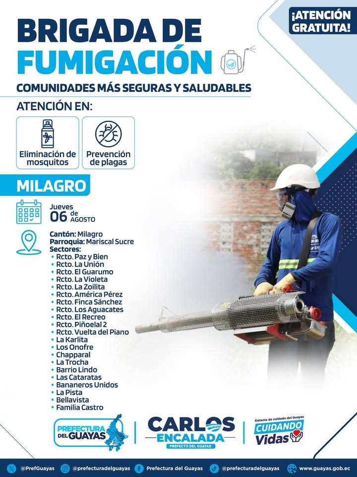Brigada de fumigación gratuita llega a varios sectores de Mariscal Sucre este jueves