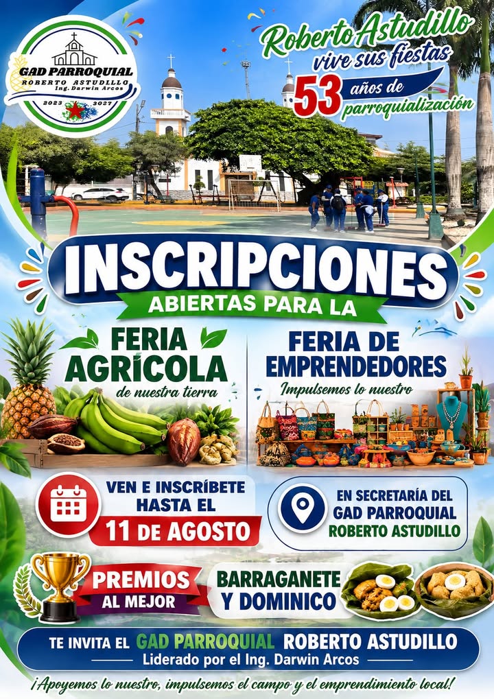 Inscripciones abiertas para la Feria Agrícola y de Emprendedores 2026 en Roberto Astudillo