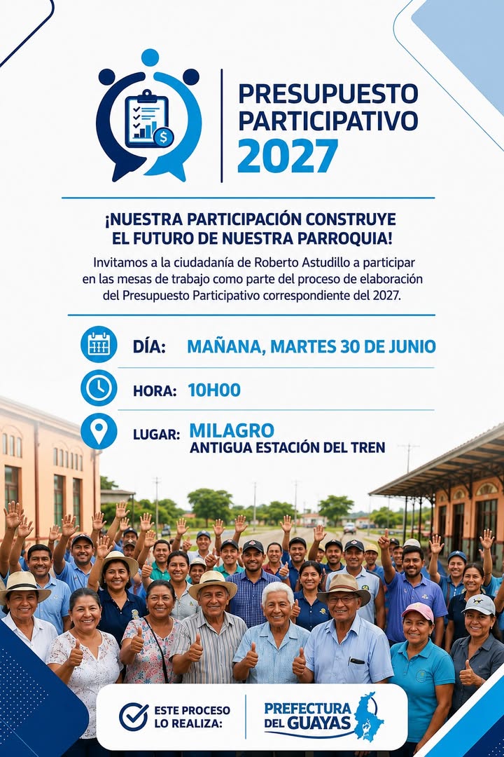 Milagro: Convocan a la ciudadanía a definir obras del Presupuesto Participativo 2027
